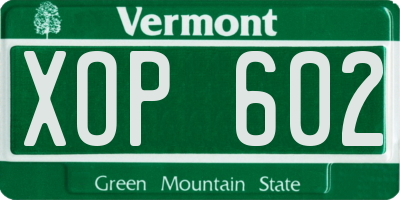 VT license plate XOP602