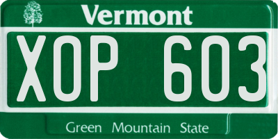 VT license plate XOP603