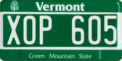VT license plate XOP605