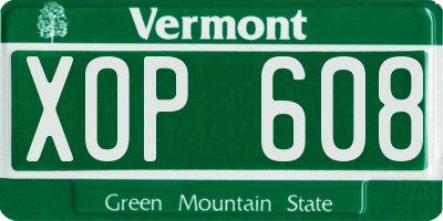 VT license plate XOP608