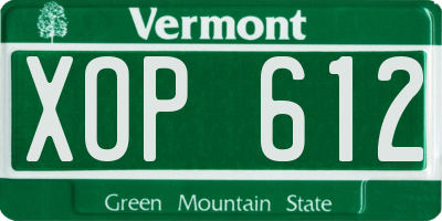 VT license plate XOP612