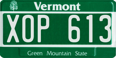 VT license plate XOP613