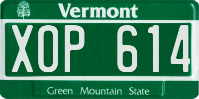 VT license plate XOP614