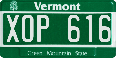 VT license plate XOP616