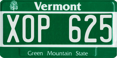 VT license plate XOP625