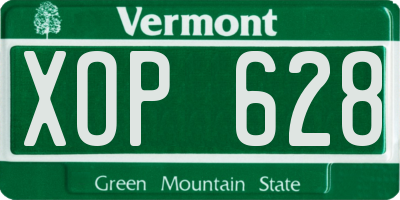 VT license plate XOP628