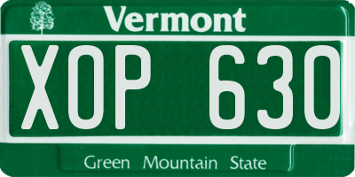 VT license plate XOP630