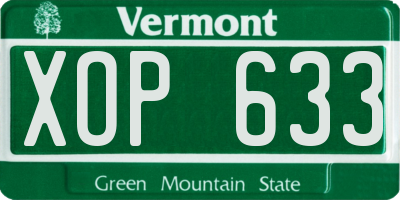 VT license plate XOP633
