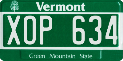 VT license plate XOP634