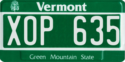 VT license plate XOP635