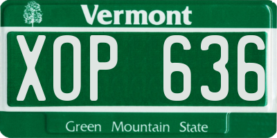 VT license plate XOP636