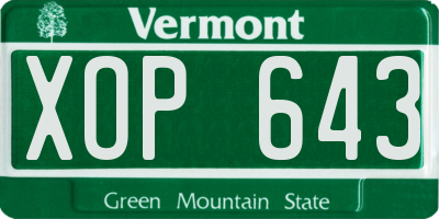 VT license plate XOP643