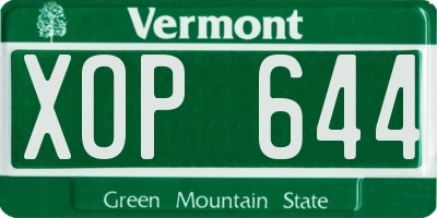 VT license plate XOP644