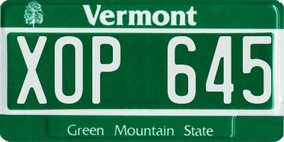 VT license plate XOP645