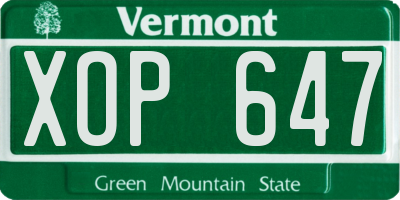 VT license plate XOP647