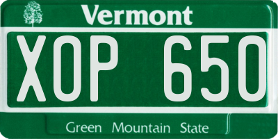 VT license plate XOP650