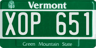 VT license plate XOP651