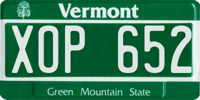 VT license plate XOP652