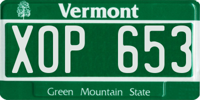 VT license plate XOP653