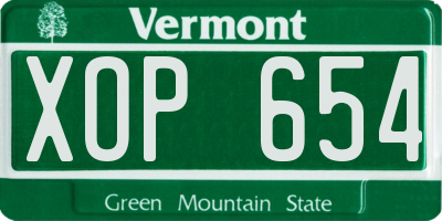 VT license plate XOP654