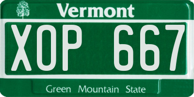 VT license plate XOP667