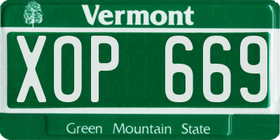 VT license plate XOP669