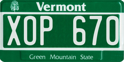 VT license plate XOP670
