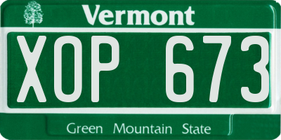 VT license plate XOP673