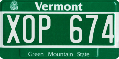 VT license plate XOP674