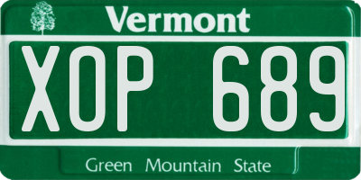 VT license plate XOP689