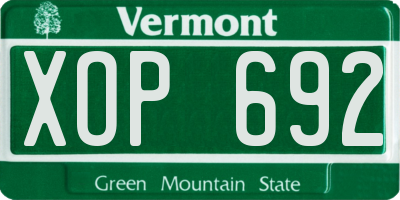 VT license plate XOP692