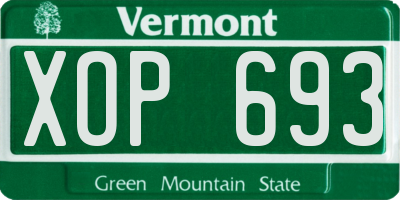 VT license plate XOP693