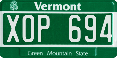 VT license plate XOP694