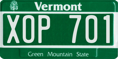 VT license plate XOP701