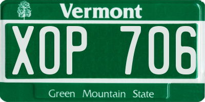 VT license plate XOP706