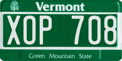 VT license plate XOP708