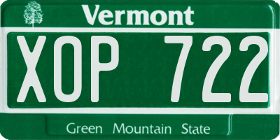 VT license plate XOP722