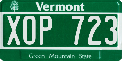 VT license plate XOP723