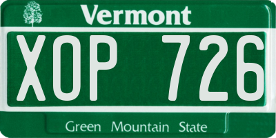 VT license plate XOP726