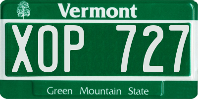 VT license plate XOP727
