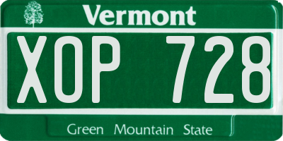 VT license plate XOP728