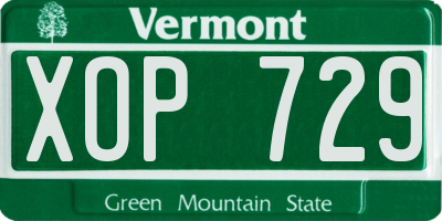 VT license plate XOP729