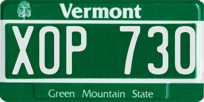VT license plate XOP730