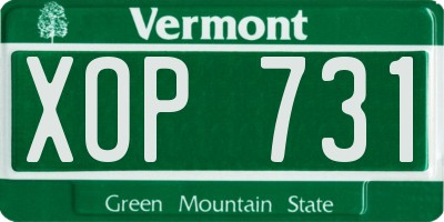 VT license plate XOP731