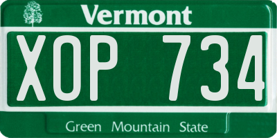 VT license plate XOP734