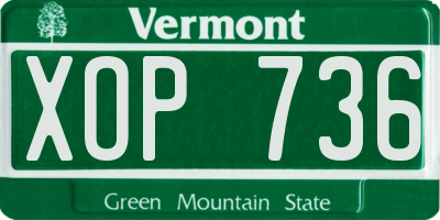 VT license plate XOP736