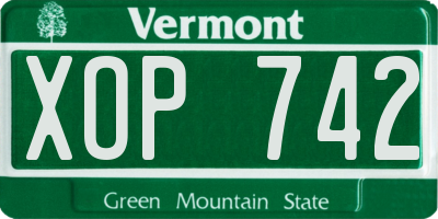 VT license plate XOP742