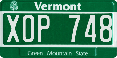 VT license plate XOP748