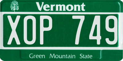 VT license plate XOP749