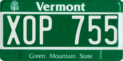 VT license plate XOP755